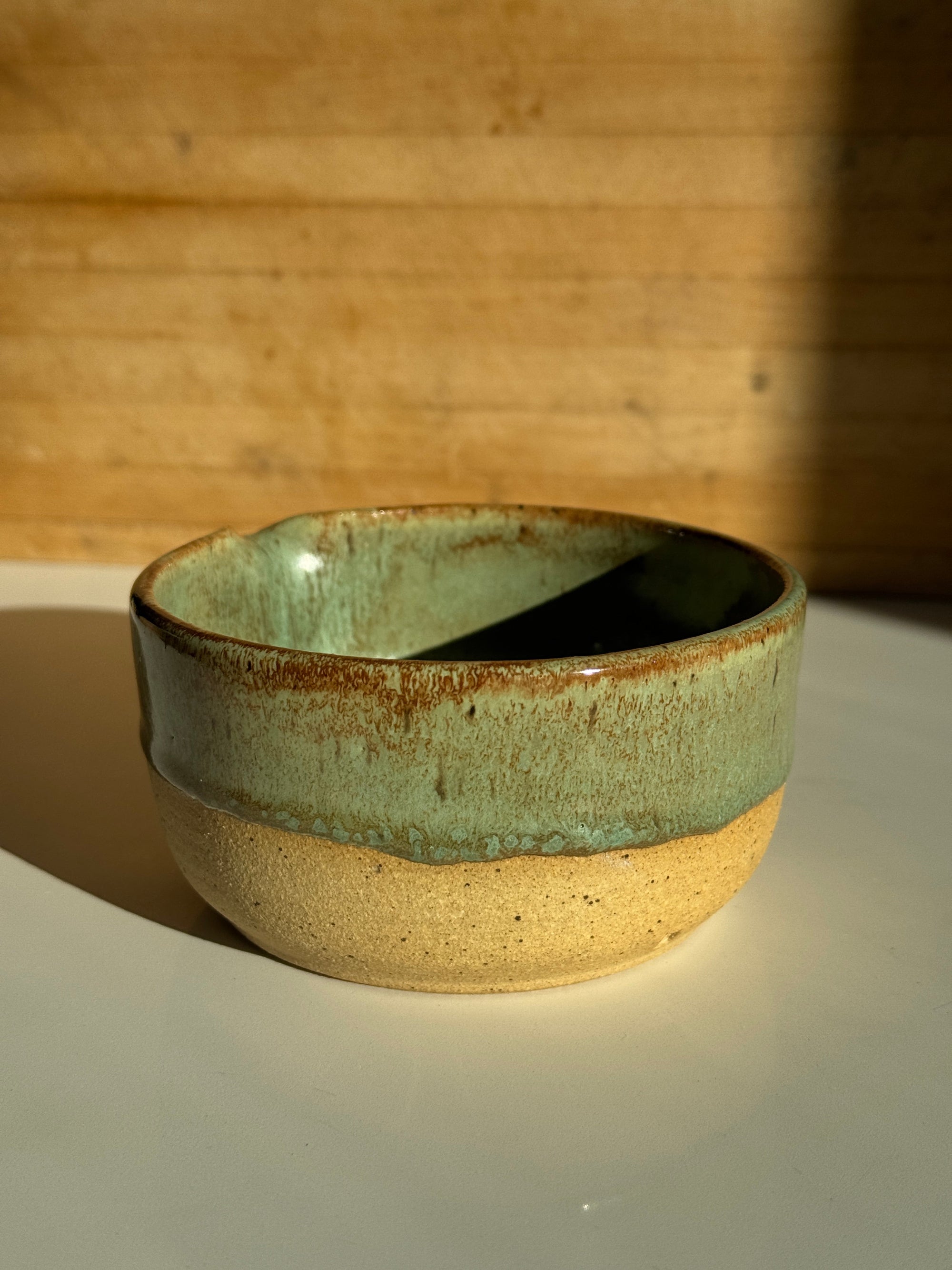 Matcha Bowl, Light Clay with Olive Shino Glaze