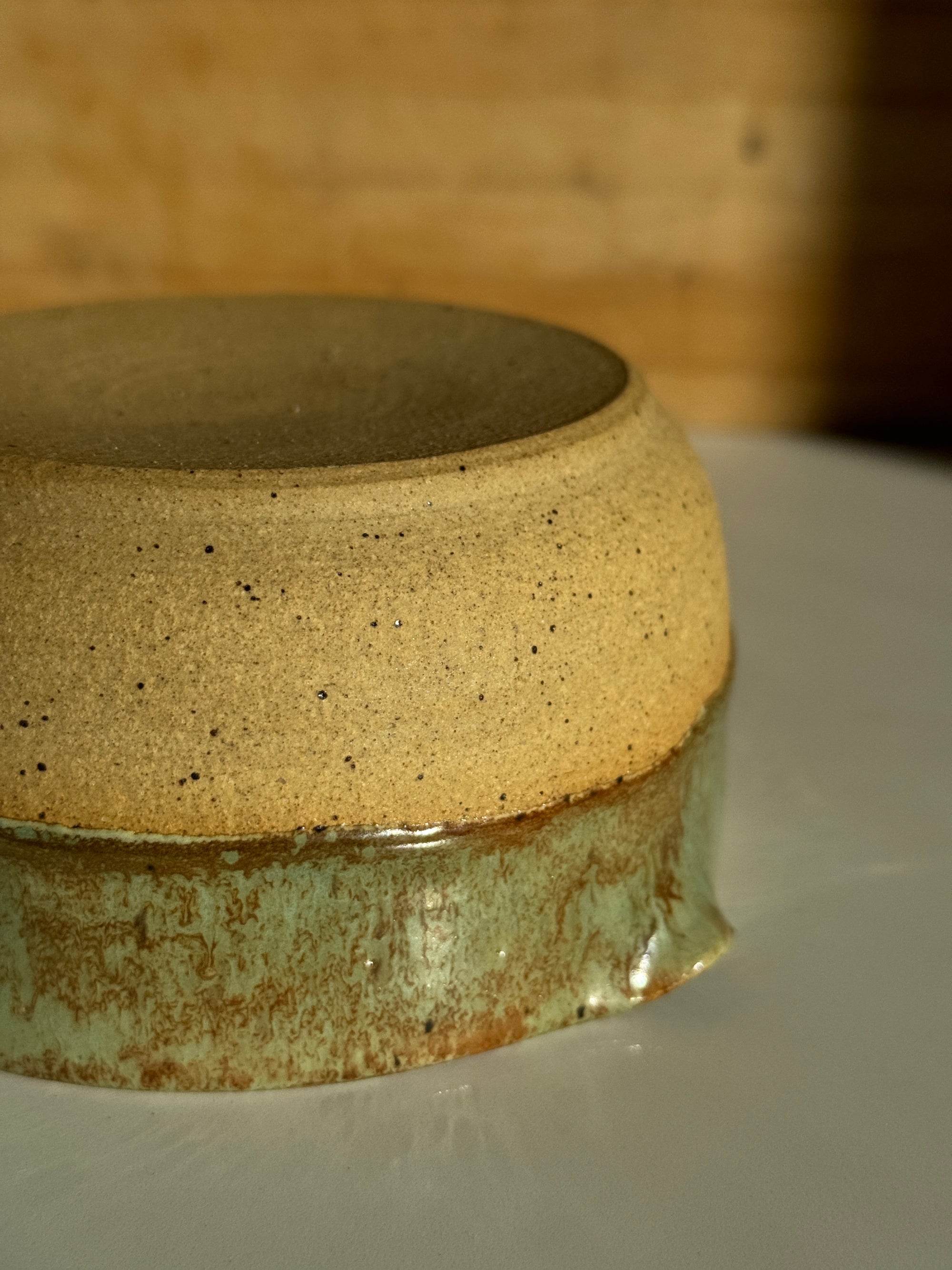 Matcha Bowl, Light Clay with Olive Shino Glaze
