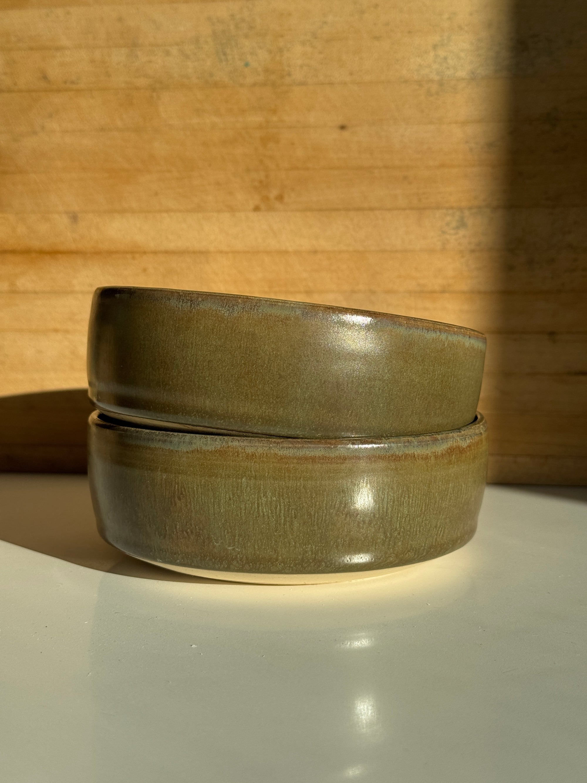 Small Bowl Set, Light Clay, Olive Glaze