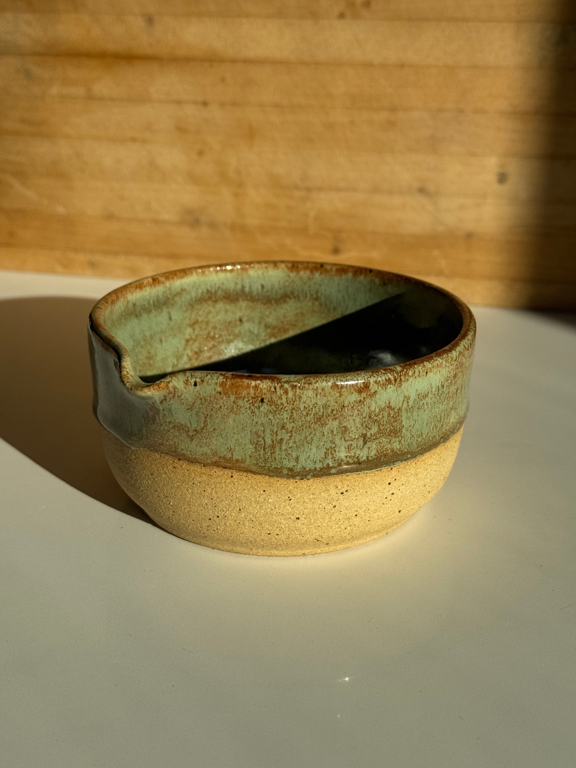 Matcha Bowl, Light Clay with Olive Shino Glaze